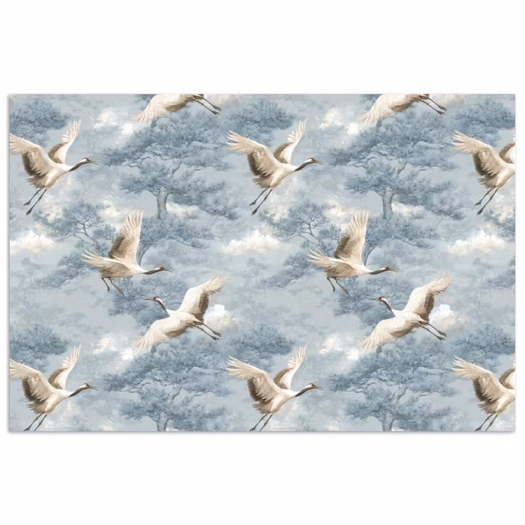 Wolken - Kraanvogels - Blauw poster papier klein 62 -3d