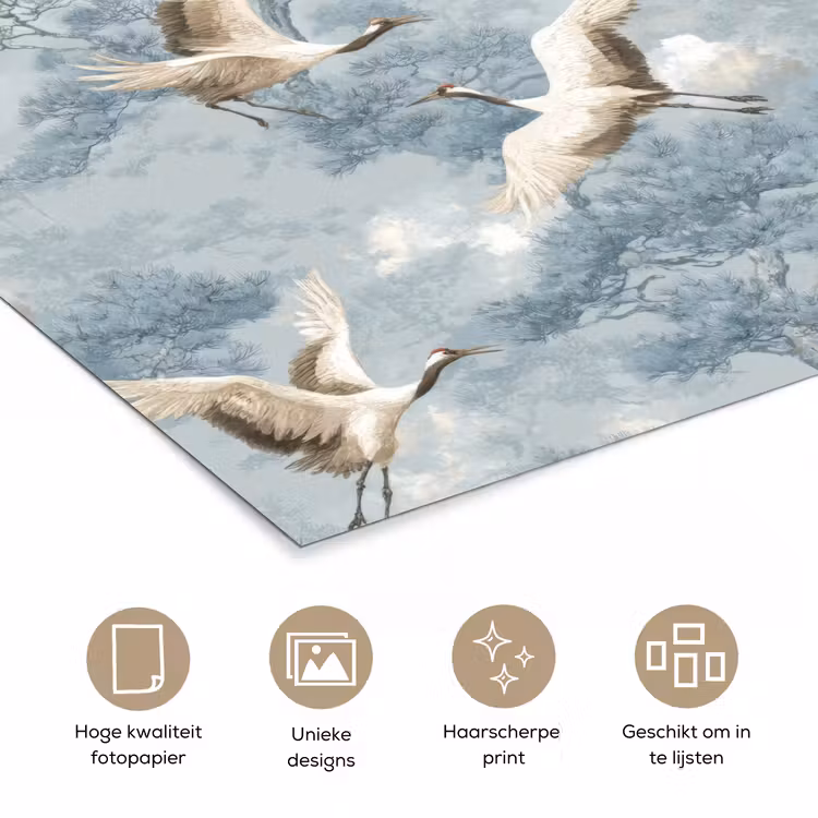 Wolken - Kraanvogels - Blauw poster papier klein 62 -closeup_NL