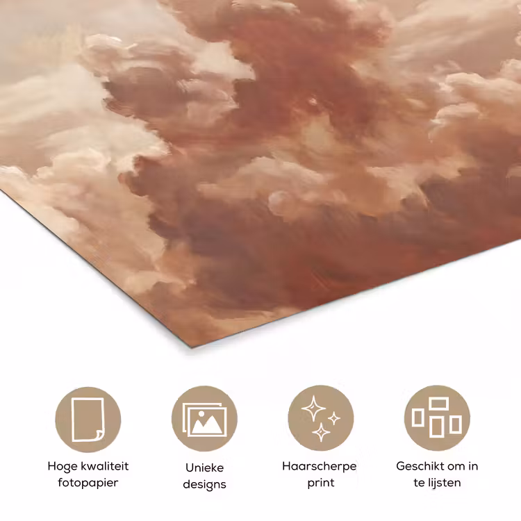 Wolken - Lucht - Natuur - Modern - Bruin poster papier klein -closeup_NL
