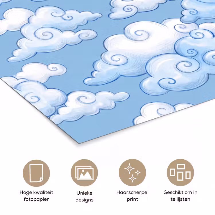 Wolken - Patroon - Hemel - Illustratie - Wit poster papier klein -closeup_NL