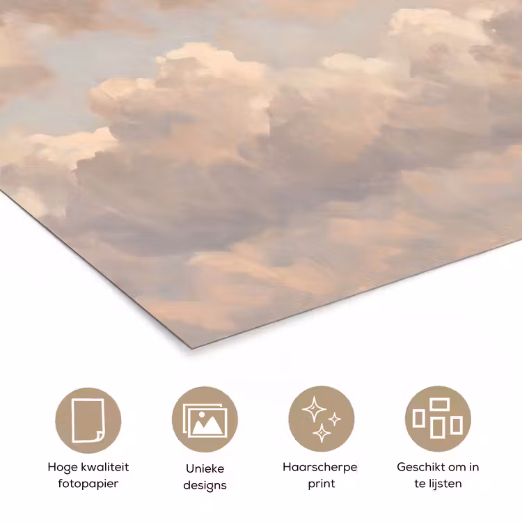 Wolken - Zacht - Natuur - Klassiek - Beige poster papier klein -closeup_NL