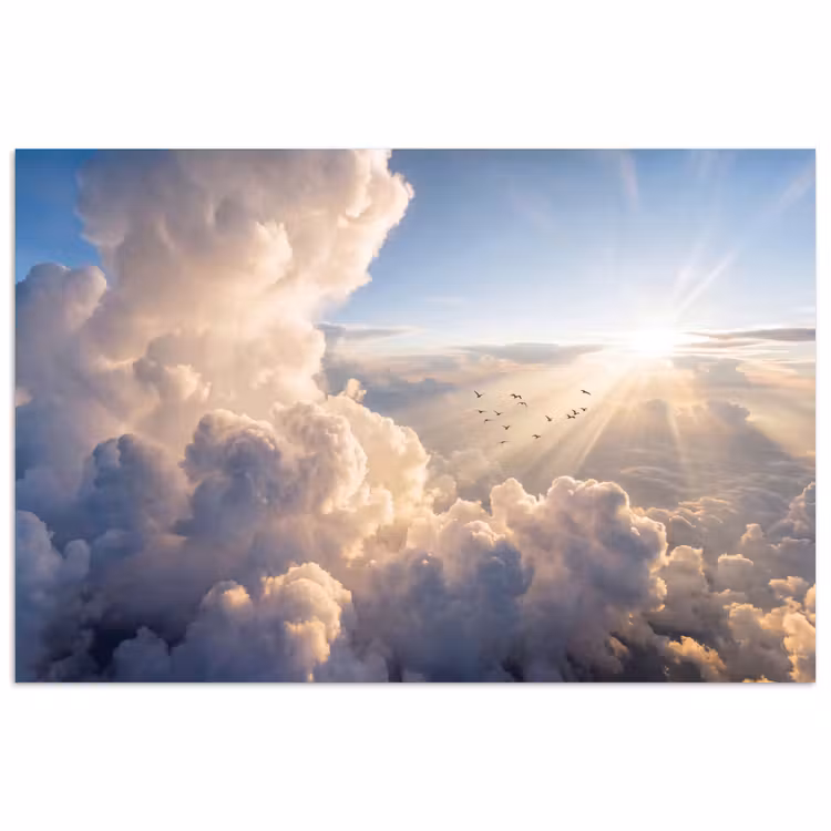 Wolken - Zonnestralen - Natuur - Wit poster papier klein -3d