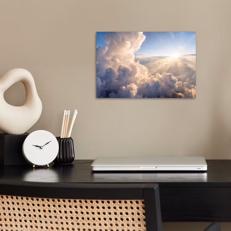 Wolken - Zonnestralen - Natuur - Wit poster papier klein -sfeer1