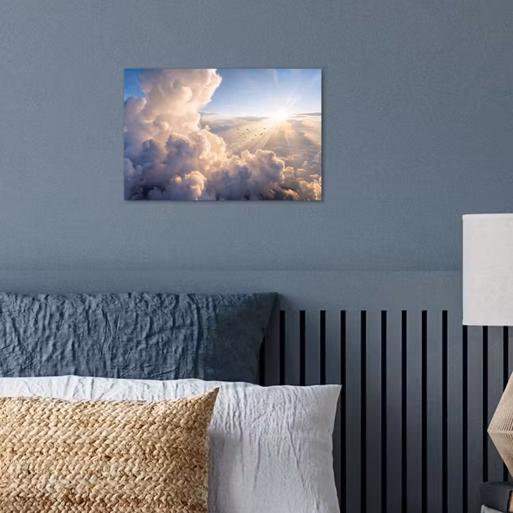 Wolken - Zonnestralen - Natuur - Wit poster papier klein -sfeer2