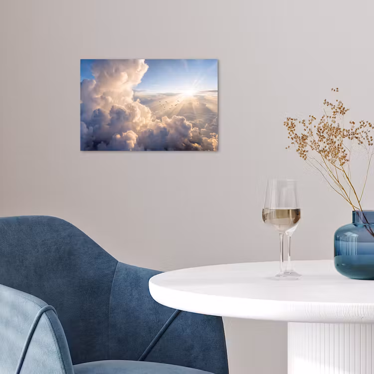 Wolken - Zonnestralen - Natuur - Wit poster papier klein -sfeer3
