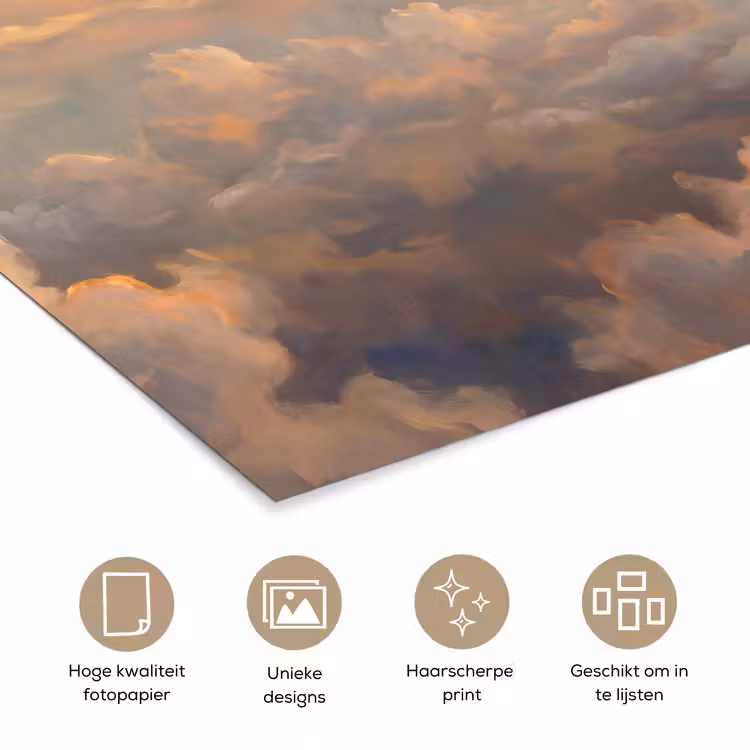 Wolken - Zonsondergang - Natuur - Abstract - Goud poster papier klein -closeup_NL