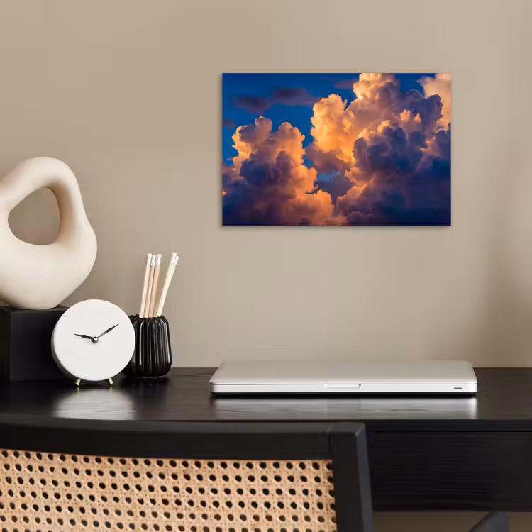 Wolken - Zonsondergang - Natuur - Oranje - Blauw poster papier klein -sfeer1