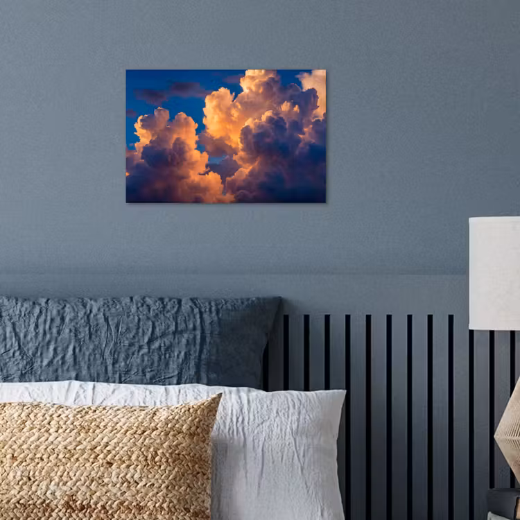 Wolken - Zonsondergang - Natuur - Oranje - Blauw poster papier klein -sfeer2