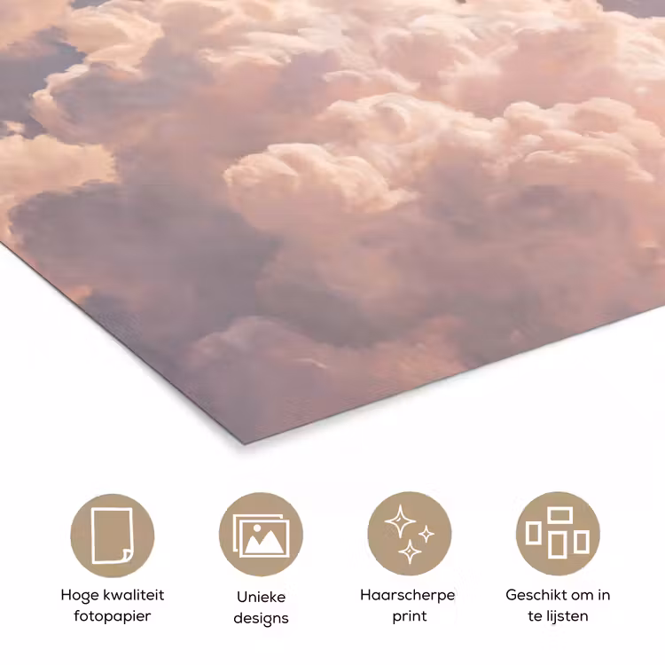 Wolken - Zonsondergang - Natuur - Pastel - Roze poster papier klein -closeup_NL