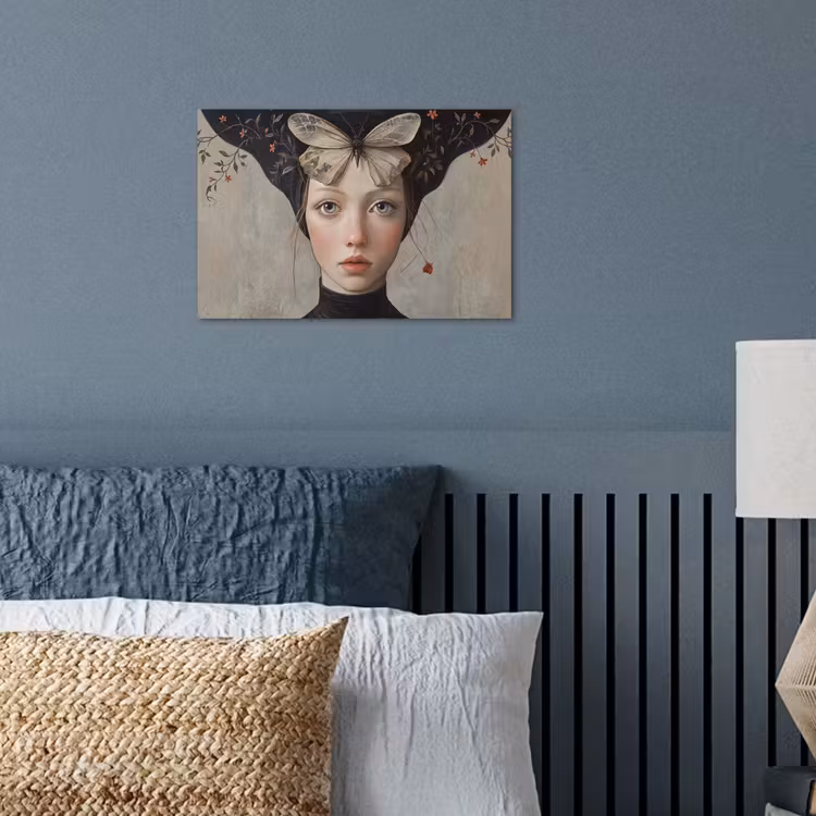 Woman - Butterfly - Art - Classic - Muted poster papier klein -sfeer2