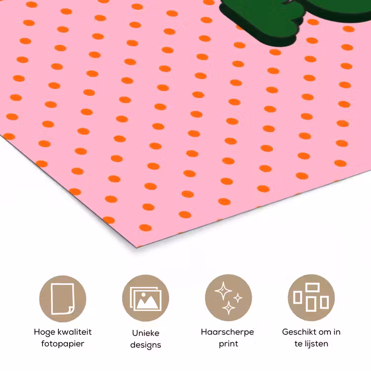 Yes fun - Groen - Roze - Stippen poster papier klein -closeup_NL