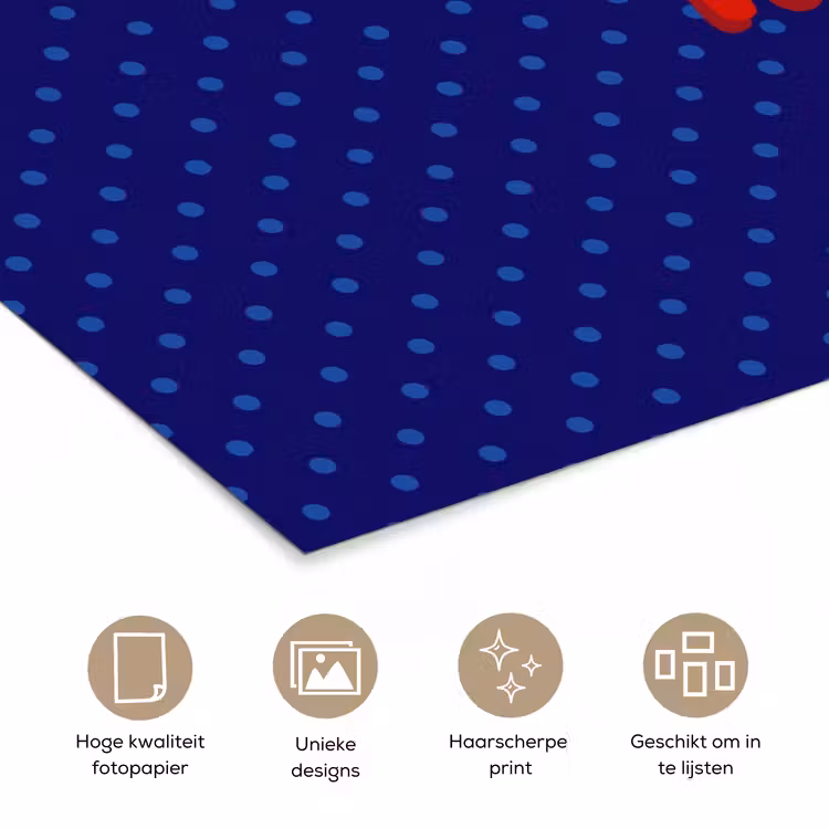 Yes fun - Rood - Blauw - Stippen poster papier klein -closeup_NL