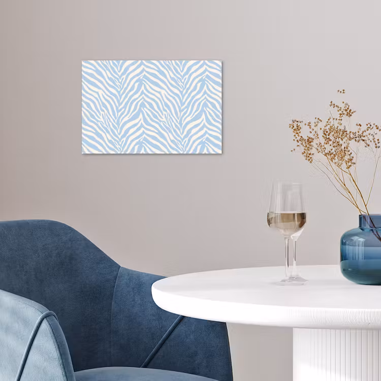 Zebra - Motief - Blauw - Wit poster papier klein 62 -sfeer3