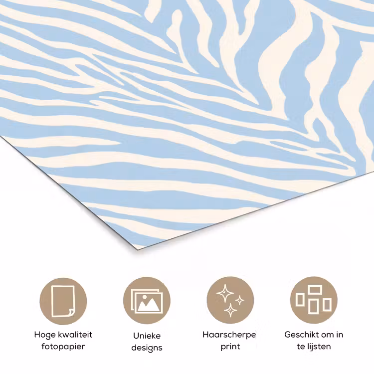 Zebra - Motief - Blauw - Wit poster papier klein 62 -closeup_NL