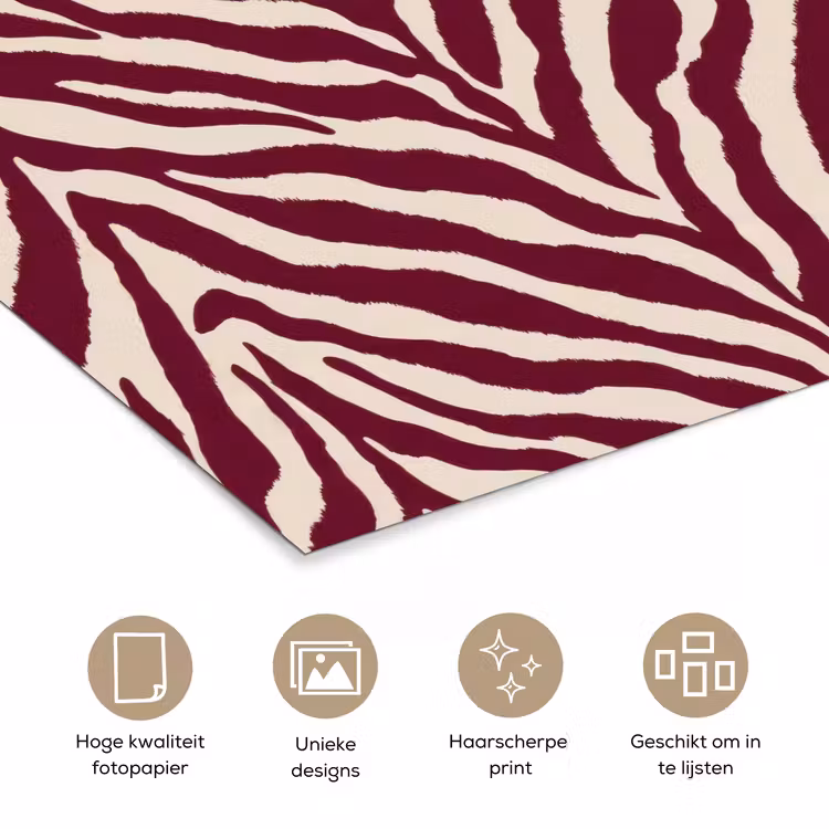 Zebra - Motief - Bordeaux - Rood poster papier klein 62 -closeup_NL
