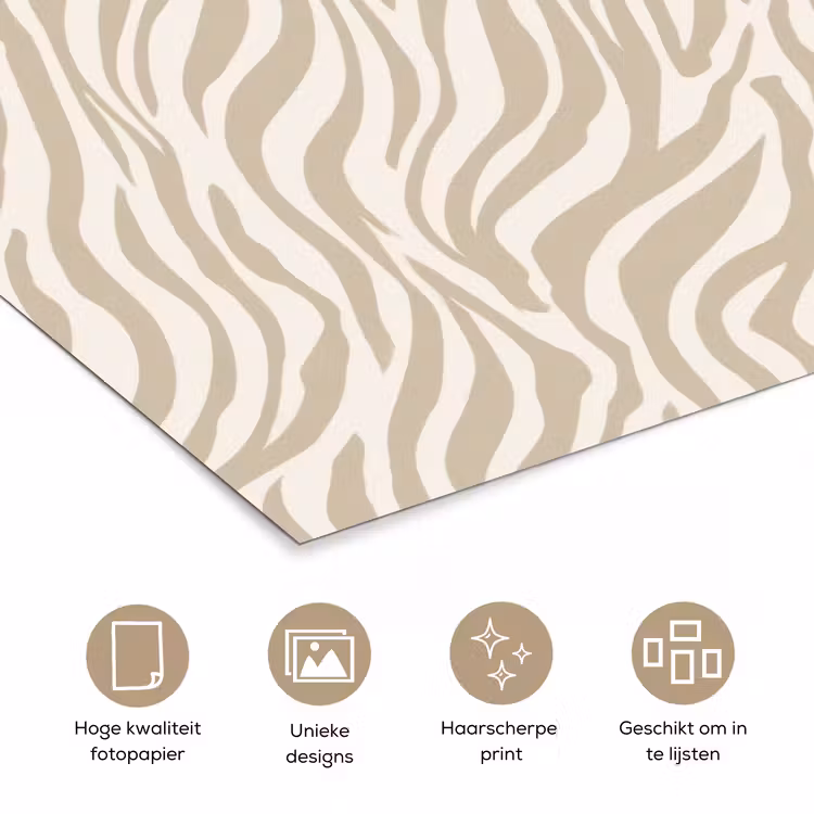Zebra - Patroon - Beige poster papier klein 62 -closeup_NL