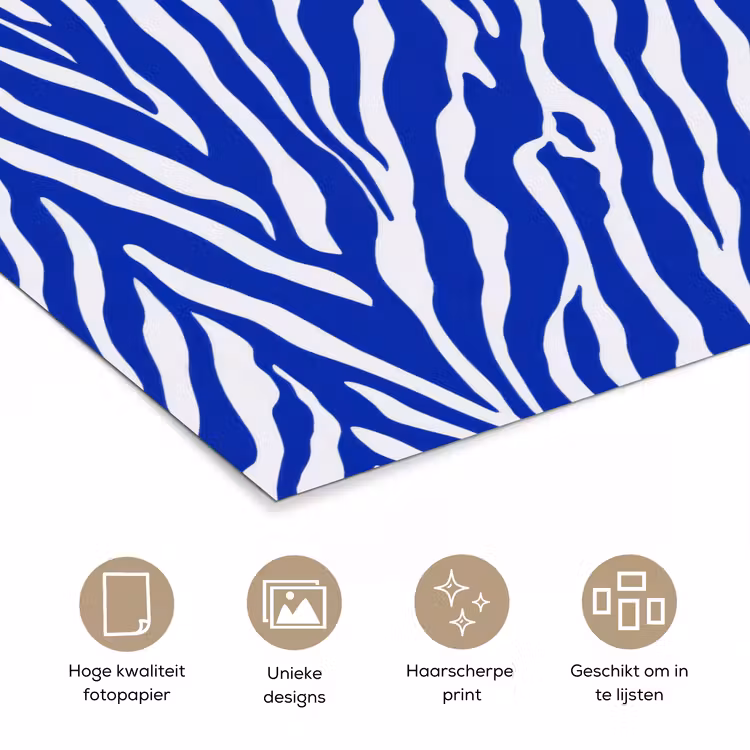 Zebra - Patroon - Kobalt - Blauw poster papier klein 62 -closeup_NL