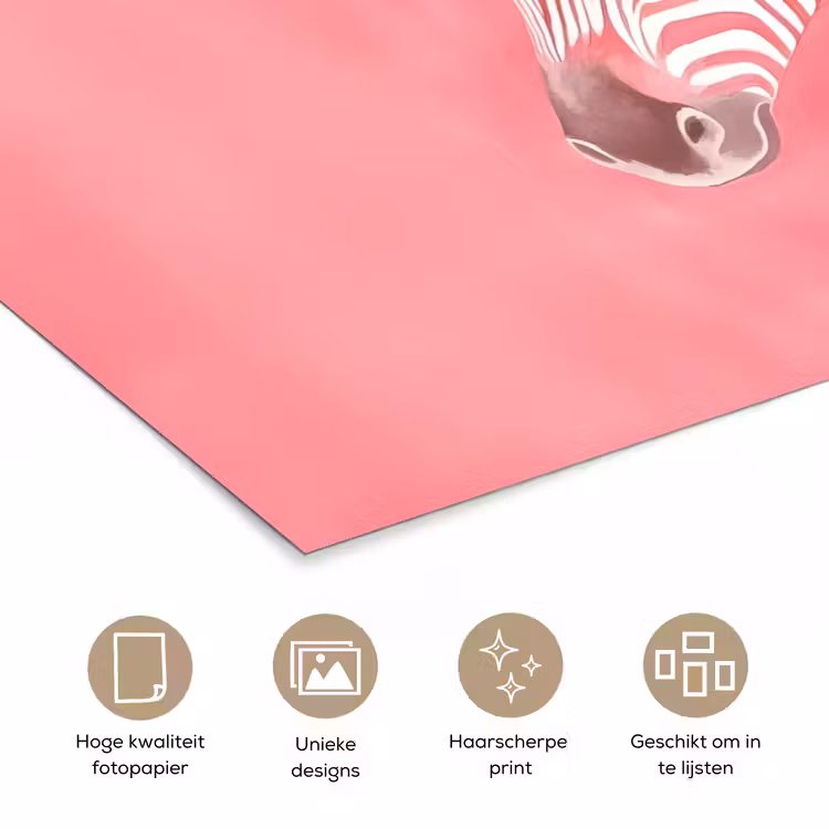 Zebra - Pink - Verf poster papier klein -closeup_NL