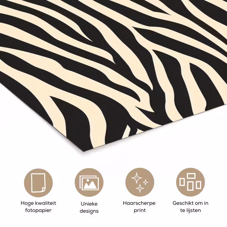 Zebra - Print - Klassiek - Zwart poster papier klein 62 -closeup_NL