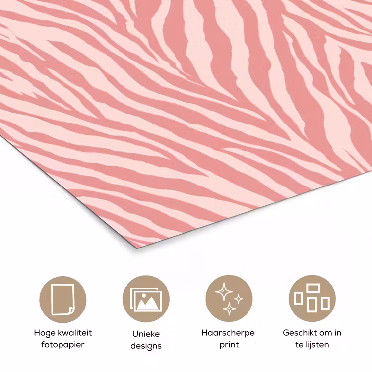 Zebra - Print - Roze poster papier klein 62 -closeup_NL