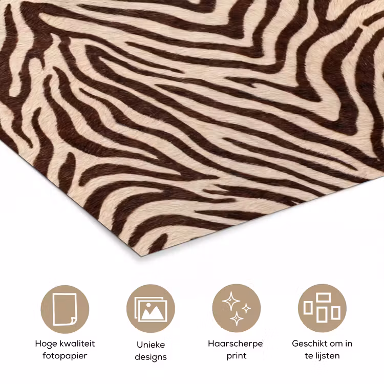 Zebra - Strepen - Bruin poster papier klein -closeup_NL
