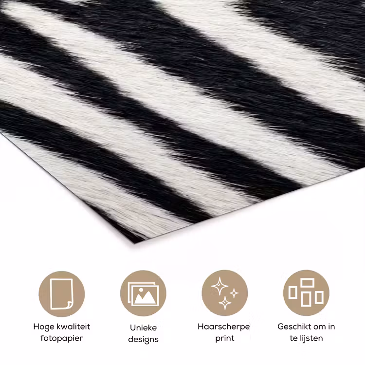 Zebra - Vacht - Klassiek - Zwart - Wit poster papier klein -closeup_NL