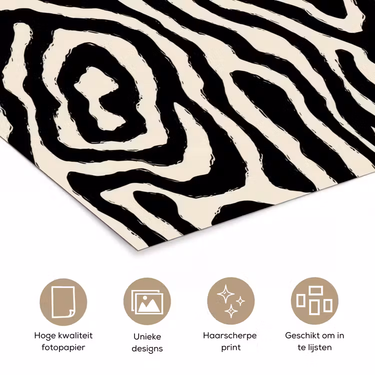 Zebra - Zwart - Abstract poster papier klein 62 -closeup_NL