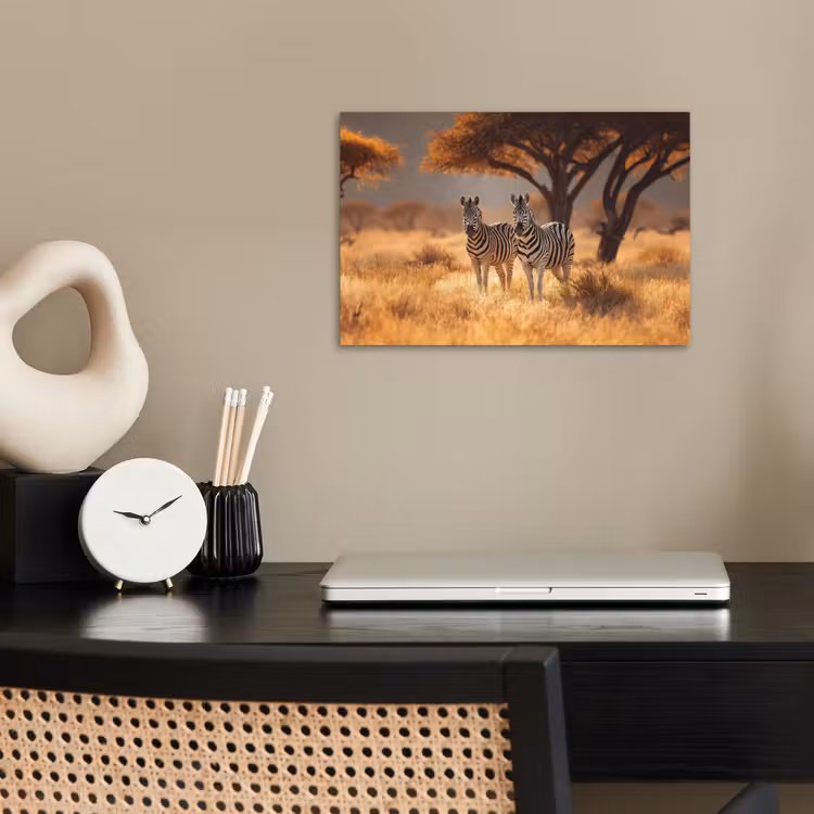 Zebra's - Savannelandschap - Gras poster papier klein -sfeer1