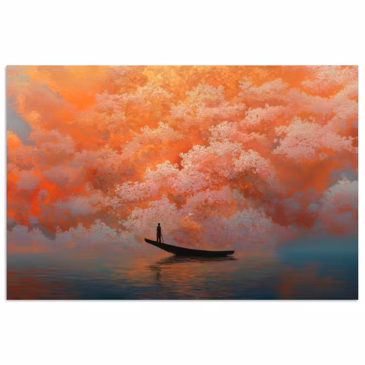 Zee - Boot - Wolken - Oranje poster papier klein -3d