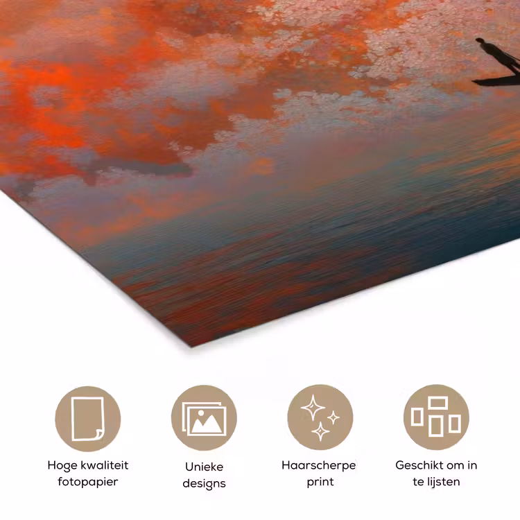Zee - Boot - Wolken - Oranje poster papier klein -closeup_NL
