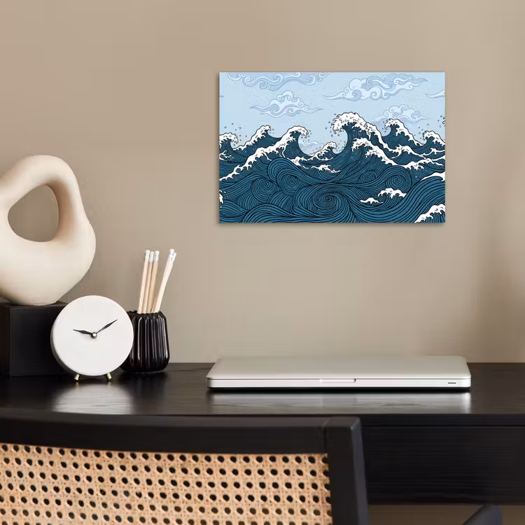 Zee - Golven - Japans - Natuur - Blauw poster papier klein -sfeer1