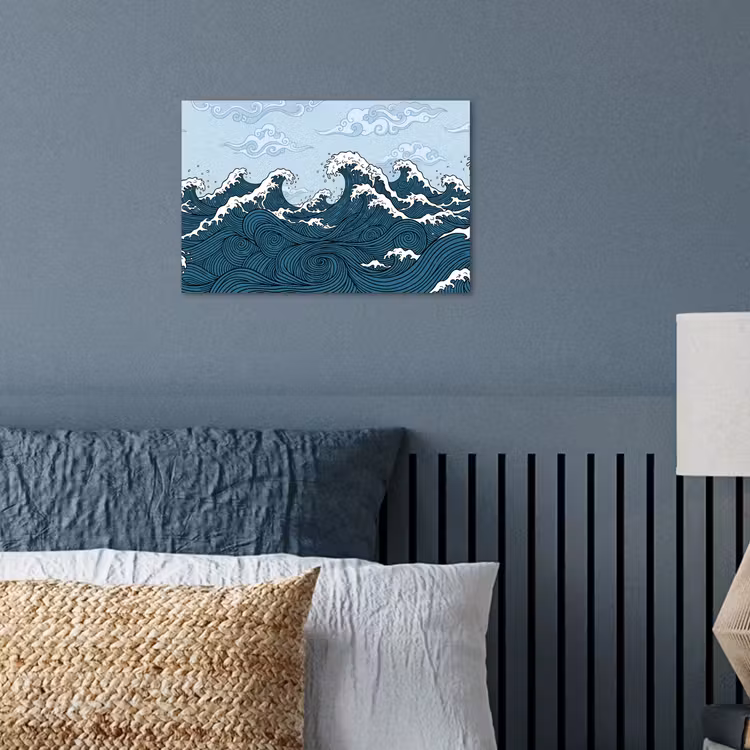 Zee - Golven - Japans - Natuur - Blauw poster papier klein -sfeer2