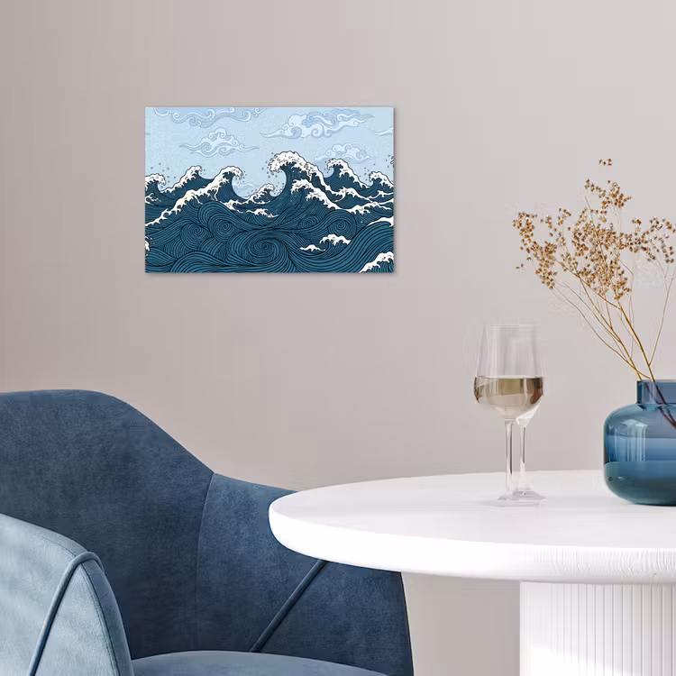 Zee - Golven - Japans - Natuur - Blauw poster papier klein -sfeer3