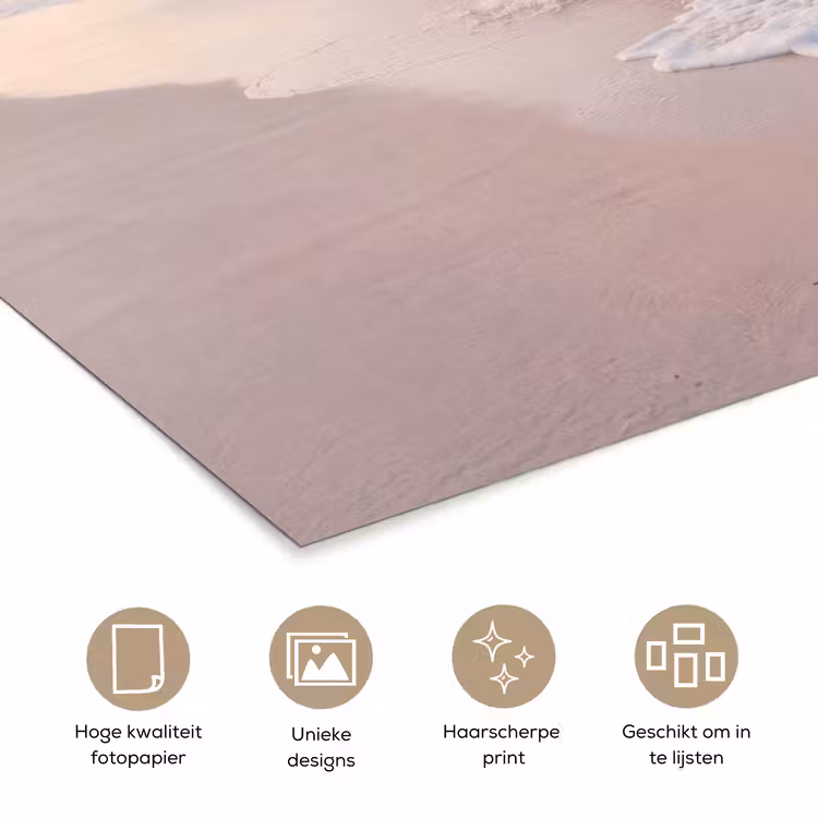 Zee - Golven - Strand - Natuur - Wit poster papier klein -closeup_NL