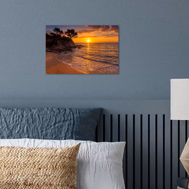 Zee - Kust - Zonsondergang - Natuur - Oranje poster papier klein -sfeer2