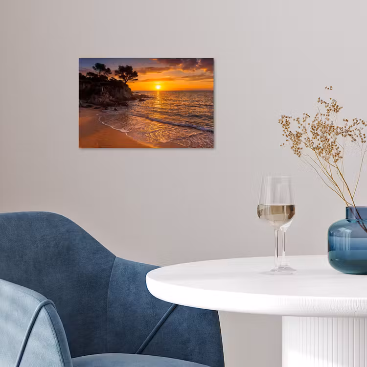 Zee - Kust - Zonsondergang - Natuur - Oranje poster papier klein -sfeer3