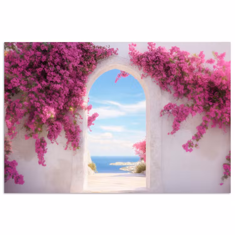 Zee - Roze - Bloemen - Poort poster papier klein -3d