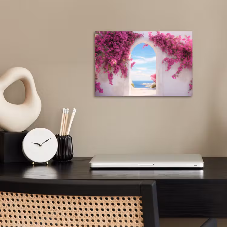 Zee - Roze - Bloemen - Poort poster papier klein -sfeer1