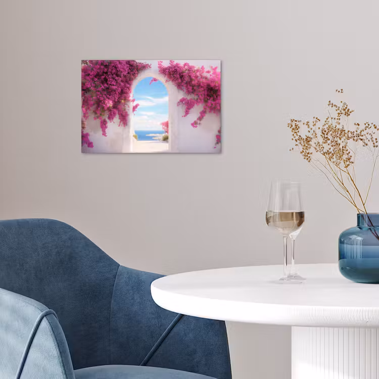 Zee - Roze - Bloemen - Poort poster papier klein -sfeer3