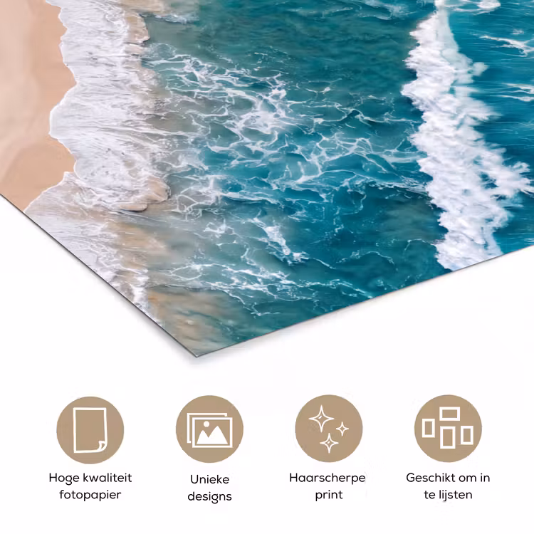 Zee - Strand - Golven - Natuur - Blauw poster papier klein -closeup_NL
