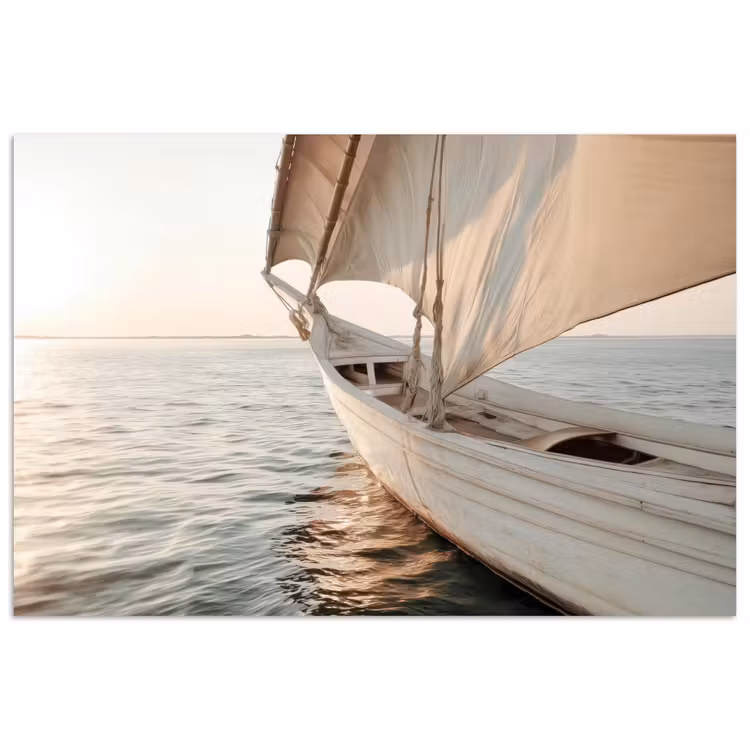 Zeilboot - Zee - Beige - Zon poster papier klein -3d