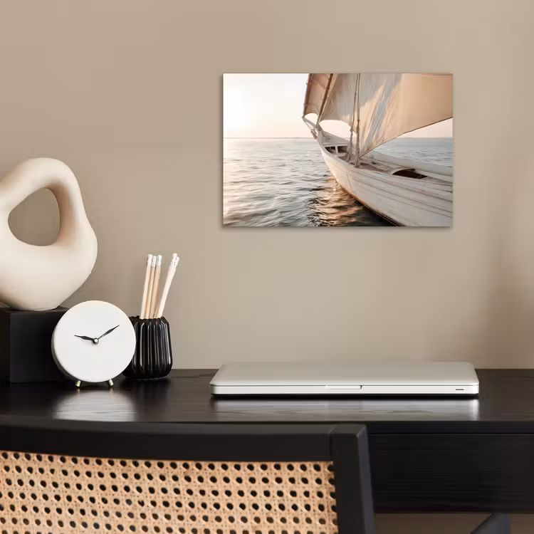 Zeilboot - Zee - Beige - Zon poster papier klein -sfeer1