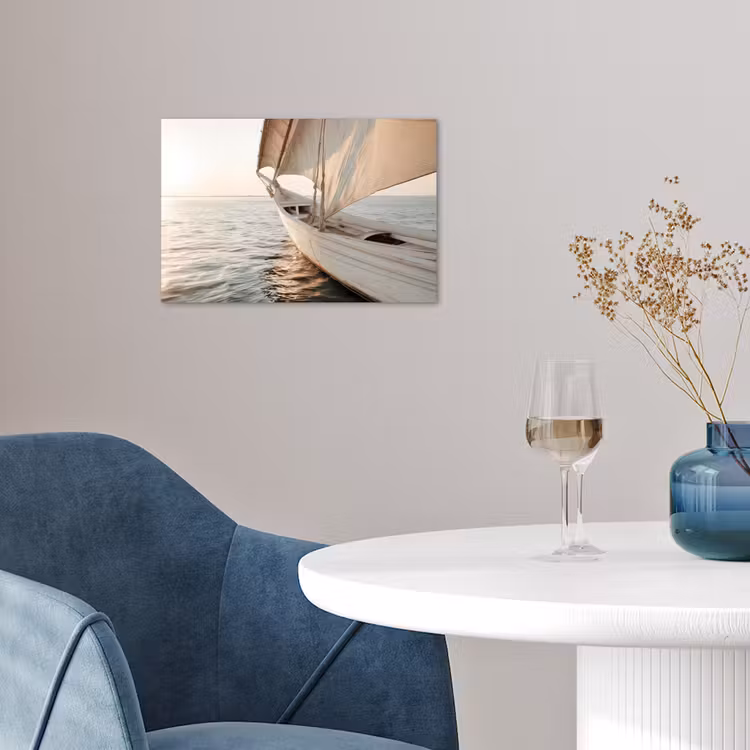 Zeilboot - Zee - Beige - Zon poster papier klein -sfeer3