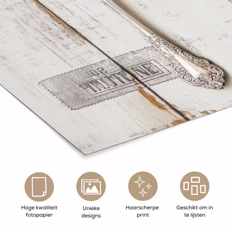 Zilver - Bestek - Hout poster papier klein -closeup_NL