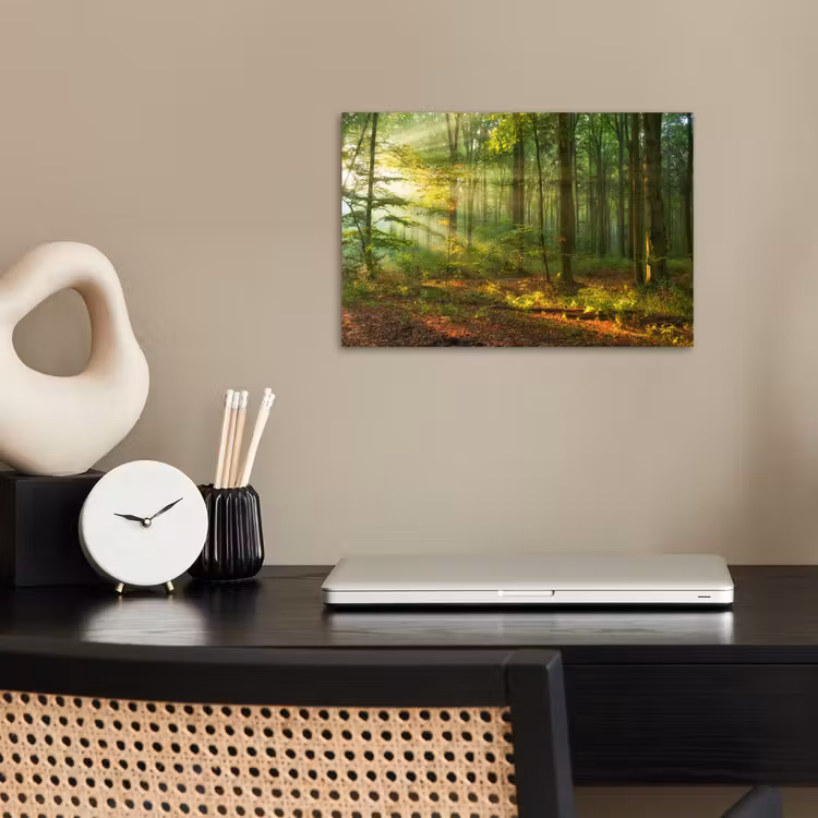 Zon - Bos - Bomen - Natuur - Herfst poster papier klein -sfeer1