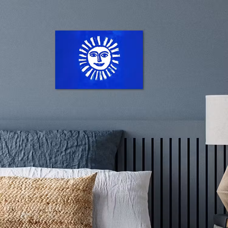 Zon - Gezicht - Penseelstructuur - Blauw poster papier klein -sfeer2