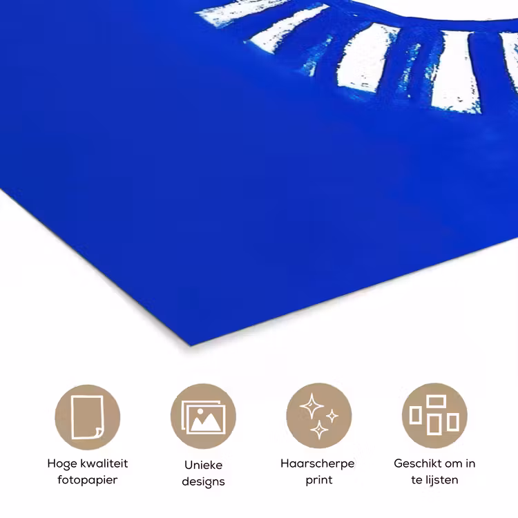 Zon - Gezicht - Penseelstructuur - Blauw poster papier klein -closeup_NL