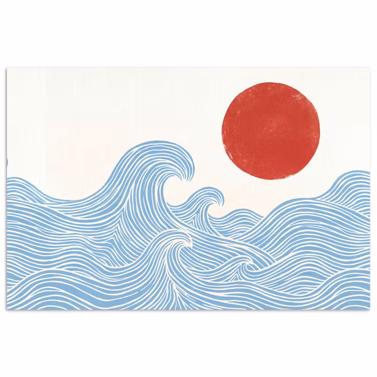 Zon - Golven - Oceaan - Abstract - Rood poster papier klein -3d
