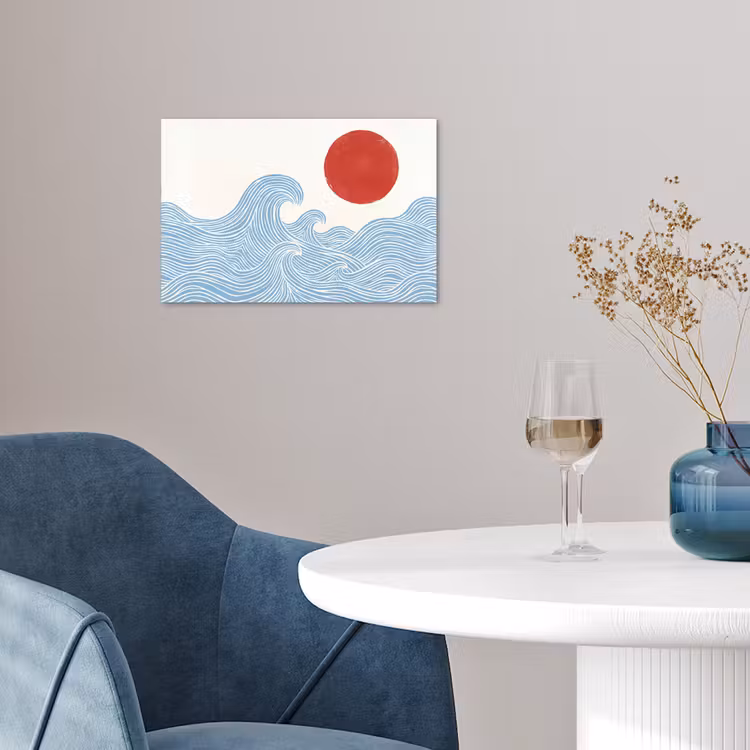 Zon - Golven - Oceaan - Abstract - Rood poster papier klein -sfeer3