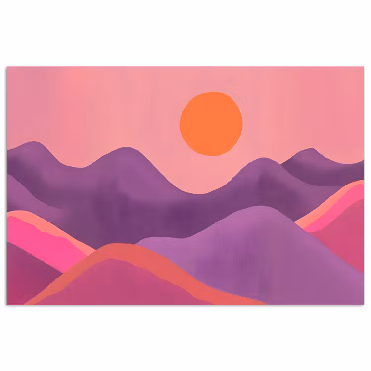 Zon - Heuvels - Paars - Abstract poster papier klein -3d